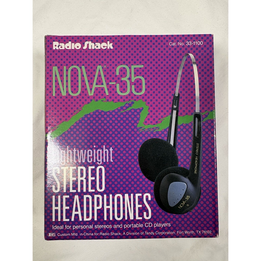 Vintage Radio Shack Nova-35 Lightweight Stereo Headphones 33-1100 NOS New In Box